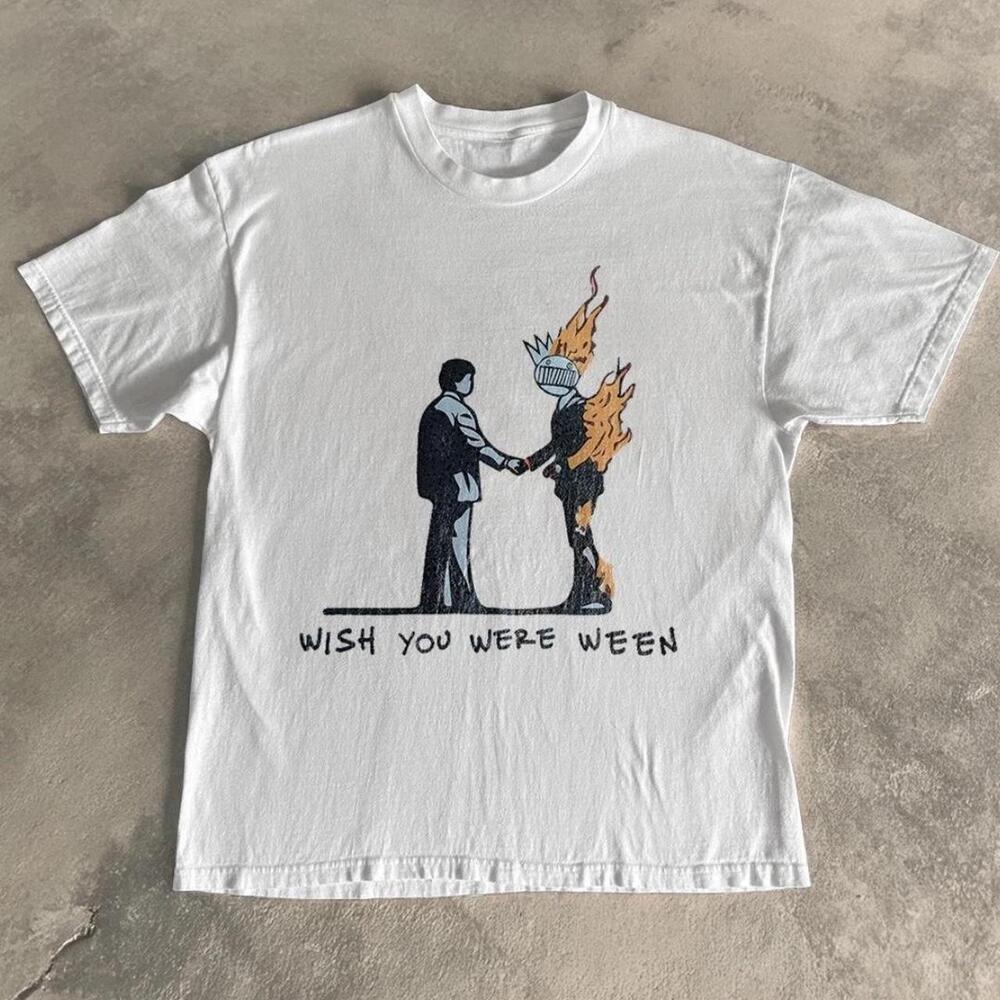 Gildan Men White T-Shirt, Wish You Were Ween White Tee